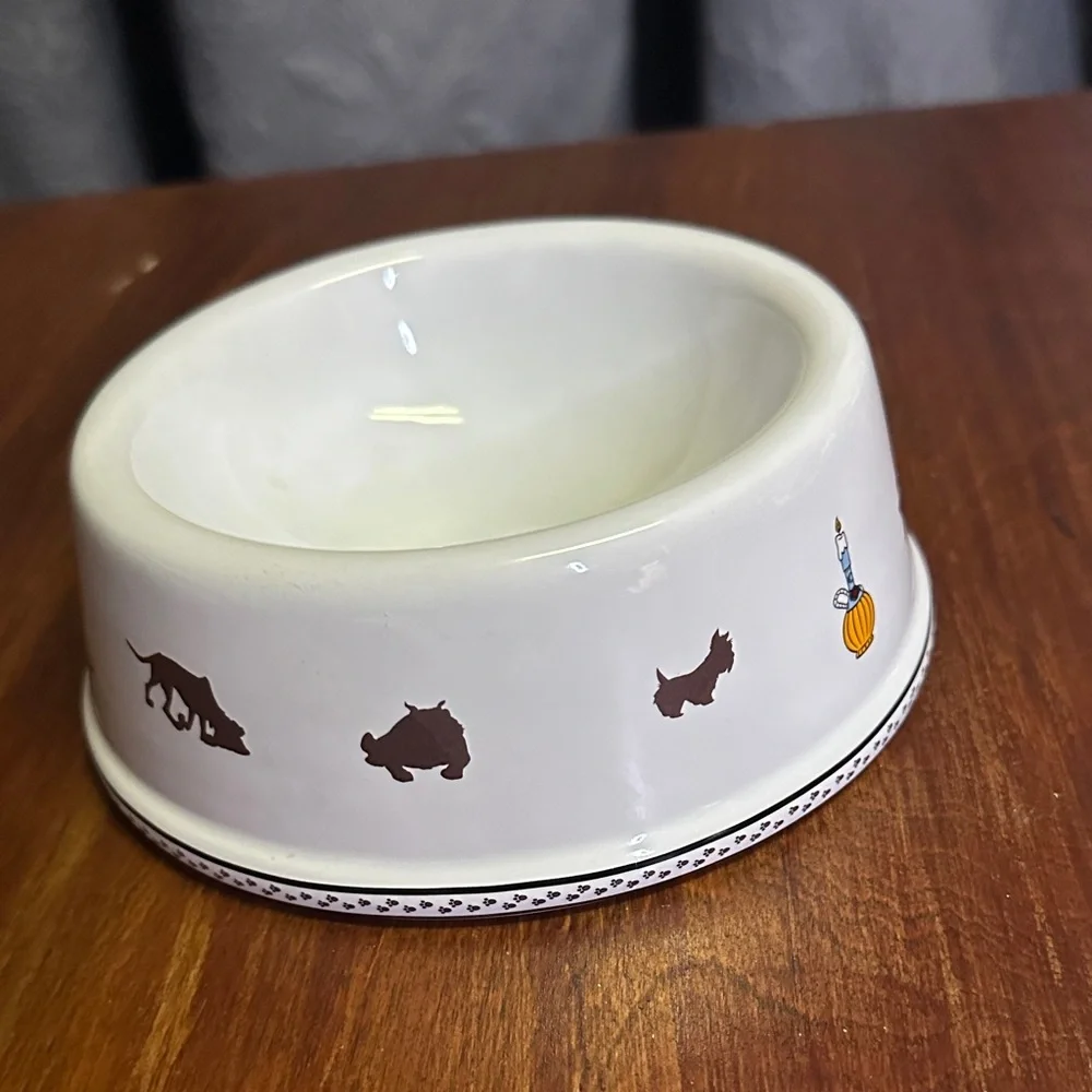 Disney White Dog Bowl with Brown and Gold Accents